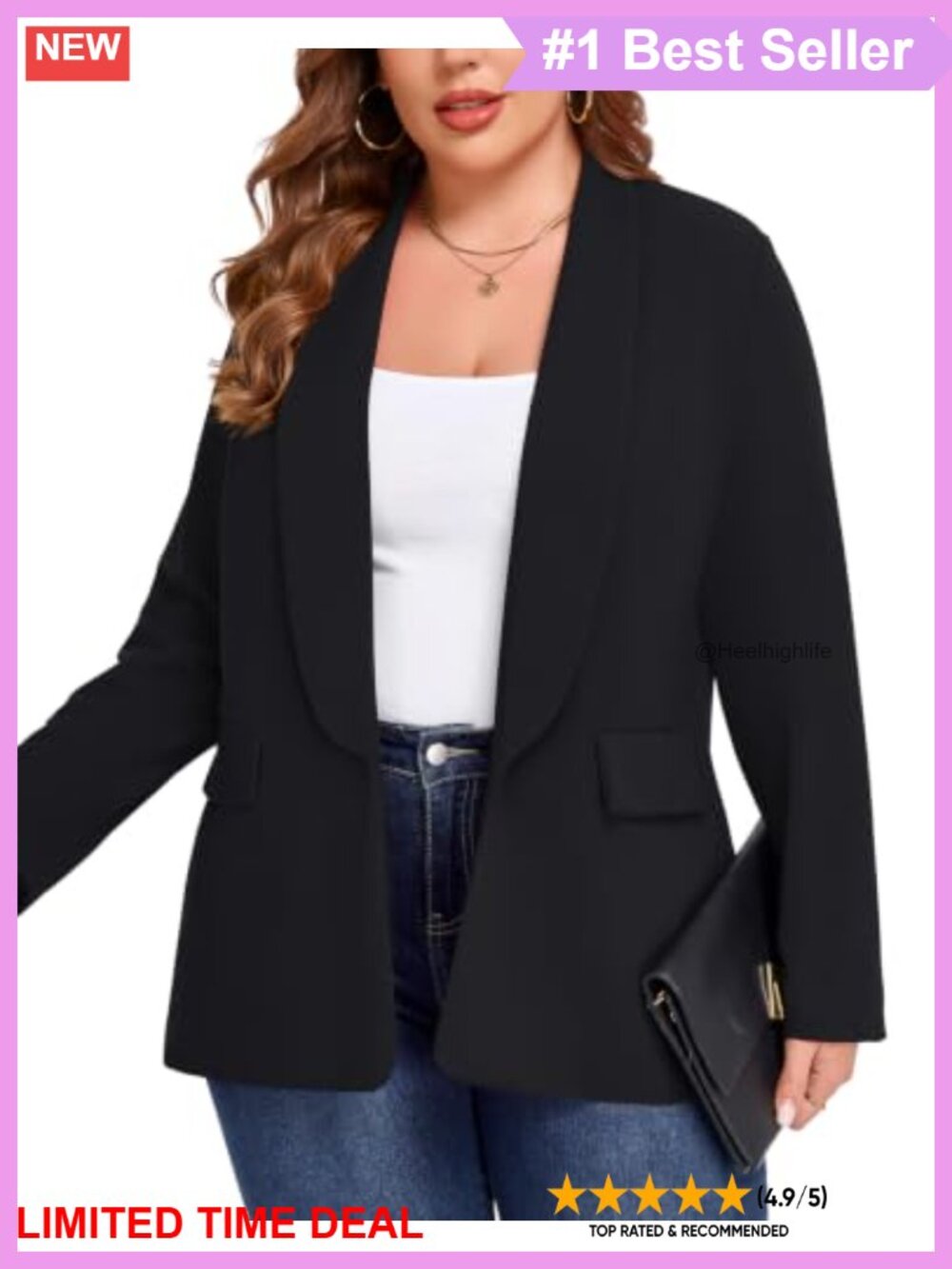 Plus Size Blazer Long Sleeve Shawl Lapel Open Front Stretch Business Casual